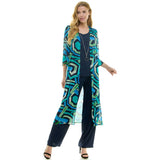 MISSY 3PC CARDIGAN TANK, PANT NECKLACE SET G109395L85: NAV/TUR/GRN / M