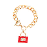 Red Boutique Handbag Bracelet: Red / Gold / 8 Inches