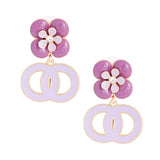 Lavender Flower Designer Earrings: Gold / Color / 1.5 inches