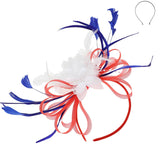 Floral Fascinator Headband w/ Side Loops & Feathers: Black