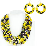Woven African Print Bib Necklace & Earring Set: Fuchsia
