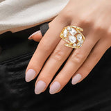 Cocktail Ring Gold Loop Crystal Ring: Color: Clear / Plating: Gold / Size: Stretch to Fit