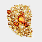 Oversize Multi Stone Floral Pin Brooch: Purple