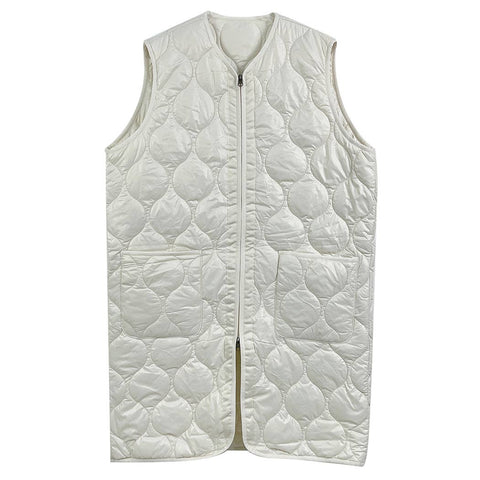 Quilted Padded Long Zipper Vest: IVY / One Size