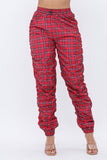 Plus Size Plaid Print Windbreaker Drawstring Jogger Pants: Red / 2-2-2 (1XL-2XL-3XL)