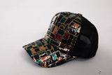 Sequin Plaid Mesh Trucker Cap – Chic Statement Hat: Brown