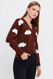 Cloud Printed Knit Cardigan Cropped Cute Sweaters: Blue