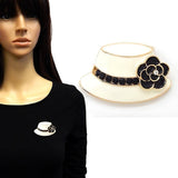 Rose Flower Hat Brooch Pin: Gold-Black