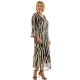 PLUS SIZE ZEBRA PRINT MESH DUSTER & MIDI DRESS SET: TANBK / 2X