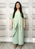 Full Cross-Over Front Short Sleeves and Wide Leg Pants Set : Orange