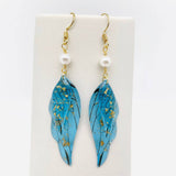 Colorful Double Butterfly Wings Dangle Earrings: Pearl-Light Green