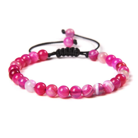 Hand Woven 6MM Natural Stone Stretch Bracelets - CS: Rose red striped agate / 6mm (stretchable)