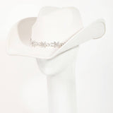 Floral Rhinestone Strap Western Cowboy Hat: BK