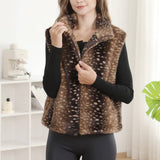 Deer Pattern Soft Faux Fur Zip-Up Vest with Pockets: COFFEE / One Size