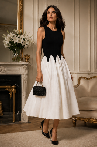 L-34466 Two-Tone Sleeveless Midi Dress: XL