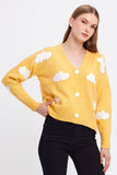 Cloud Printed Knit Cardigan Cropped Cute Sweaters: White