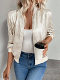 Women's Metallic Zip-Up Bomber Jacket Lightweight Casual: Gold / 100%Viscose / XL
