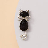 Cat Brooch Pin with Faceted Crystals and Bow Detail: Green Pink