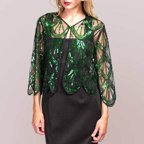 Emerald Green Sequin Beaded Retro Style Cropped 3/4 Sleeves Vintage Sh Shy vs Bold Emerald Green Sequin Beaded Retro Style Cropped 3/4 Sleeves Vintage Sh Shy vs Bold