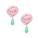 Pink Rose Teardrop Stud Earrings