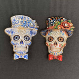 Halloween Enamel Skull With Top Hat Brooch: Blue