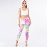 TIE DYE SLASHED STRAIGHT MOM JEANS-RJH3903: SMALL / UNICORN