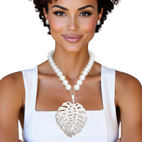 Palm Leaf Pendant Necklace Set