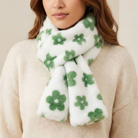 Flower Print Fur Scarf: PU