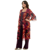 PLUS SIZE 3PC CARDIGAN TANK, PANT NECKLACE SET: Eggplant/Plum/Rust / 1XL