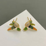 Rhinestone Enamel Hummingbird Ear Studs