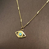 Enamel Evil Eye Charm 14K Gold Plated Necklace: Blue