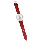 DST Red Leather Silver Sun Cut Dial Watch Women: Red / Rhodium / Adjustable