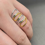 Two Tone Irregular Line 18K Gold Plated S.Steel Ring - FGS
