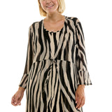 PLUS SIZE ZEBRA PRINT MESH DUSTER & MIDI DRESS SET: TANBK / 3X