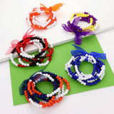 6PCS - Game Day Beaded Stretch Bracelets: Blue/White