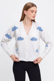 Cloud Printed Knit Cardigan Cropped Cute Sweaters: Blue