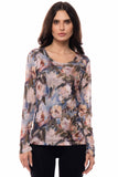 90452-A4 Painterly Rose Long Sleeve Mesh Top: L