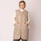 Quilted Padded Long Zipper Vest: IVY / One Size