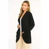 SOFT WRAP SHIRRED SIDE OPEN CARDIGAN: RDBRN / M