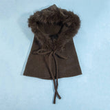 Plush Fur Trim Hooded Balaclava With Tie: KA