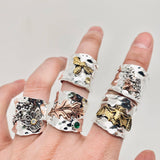 Multi Styles of Retro Emboss Rings,Bee,Butterfly,Flower,Leaf: Bee / 8