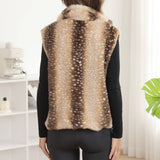 Deer Pattern Soft Faux Fur Zip-Up Vest with Pockets: COFFEE / One Size