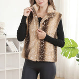 Deer Pattern Soft Faux Fur Zip-Up Vest with Pockets: COFFEE / One Size