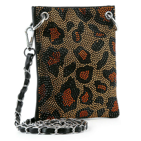 Leopard Print Petite Sparkling Crossbody Sling: Black