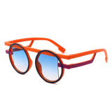 Sunglasses Orange Round Futuristic Double Frame: Orange / Multi Tone / One Size