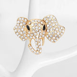 Stone Embellished Metal Elephant Stretch Ring: GOLD AB