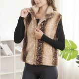 Deer Pattern Soft Faux Fur Zip-Up Vest with Pockets: COFFEE / One Size