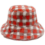 Checkered Faux Fur Bucket Hat: MLT / ONE SIZE