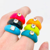 Colorful Enamel Inlaid Zircon Ring: D / Opening adjustable