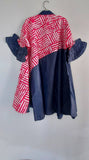 Denim Shirt Dress with Ankara African Print 3139-L: Red